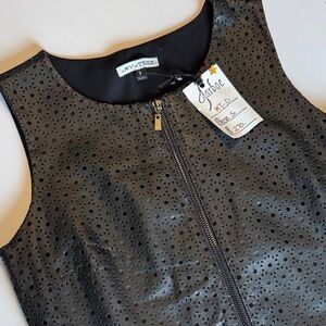 My Tribe Black Sleeveless Perforated Faux Leather Mini Dress